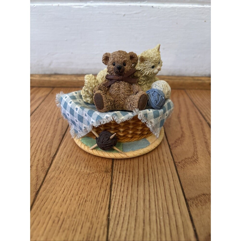 San Francisco Music Box Co Teddy Bear Kitten Cat Knitting Yarn Favorite Things